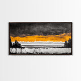 Sunset Over Ocean, Dramatic Sky, Coastal Landscape, Minimalist Wall Art, Beach Home Decor, Framed Canvas Print, Large Statement Art
