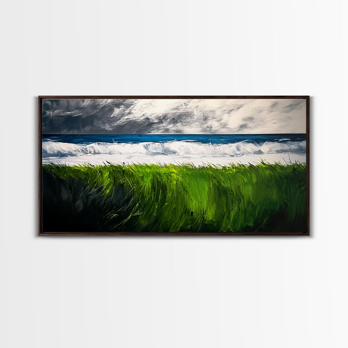 Ocean Waves, Beach Grass, Coastal Landscape, Serene Wall Art, Nature Inspired Home Decor, Framed Canvas Print, Living Room Art