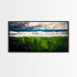 Ocean Waves, Beach Grass, Coastal Landscape, Serene Wall Art, Nature Inspired Home Decor, Framed Canvas Print, Living Room Art