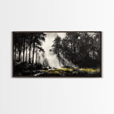Misty Forest, Black and White, Nature Landscape, Framed Canvas Print, Tree Art, Moody Wall Decor, Rustic Cabin Art, Office Wall Art