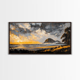 Sunset Beach, Golden Hour, Seaside Landscape, Canvas Print, Coastal Home Decor, Serene Ocean Art, Bedroom Wall Decor, Contemporary Art