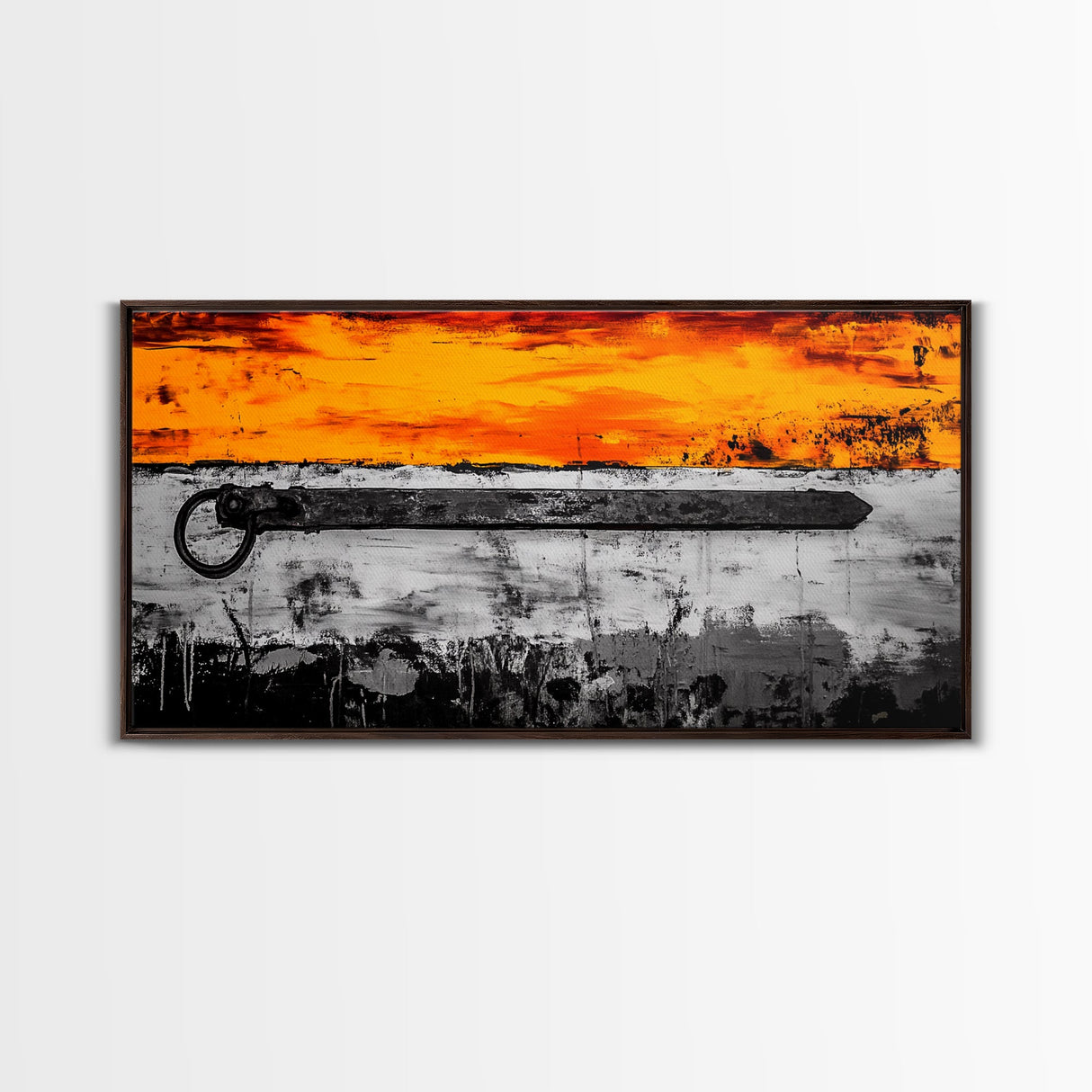 Metal Latch, Rustic, Bold, Abstract, Framed Canvas Print, Industrial Wall Art, Farmhouse Decor, Textured Painting, Unique Wall Accent