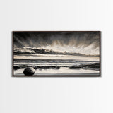Moody Beach, Black White, Ocean Sunset, Canvas Print, Dramatic Seascape, Coastal Wall Art, Relaxing Home Decor, Living Room Artwork