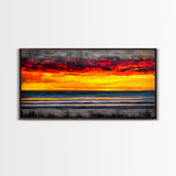 Sunset Beach, Ocean Art, Coastal Landscape, Modern Canvas Print, Boho Wall Art, Vibrant Seascape, Living Room Decor, Bold Art