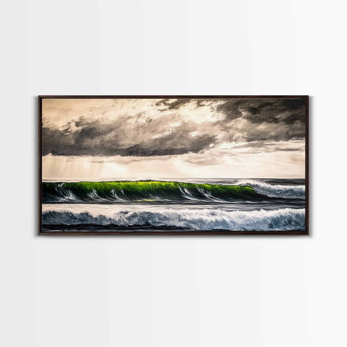 Green Wave, Stormy Ocean, Dramatic Canvas Print, Coastal Wall Art, Surfing Art, Minimalist Waves, Office Decor, Modern Seascape