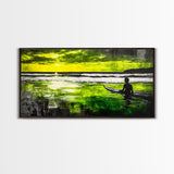 Surfer Waiting, Ocean Art, Tropical Canvas Print, Vibrant Green, Modern Wall Art, Surfing Decor, Beach House Vibes, Coastal Painting