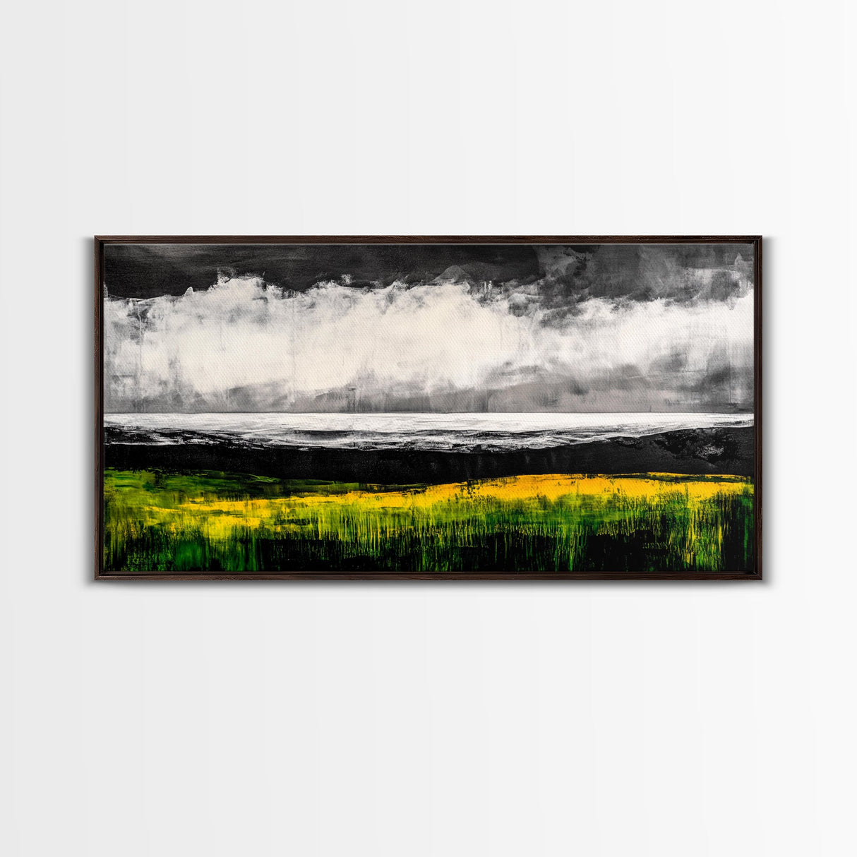 Abstract Coastal Art, Ocean Horizon, Dramatic Sky, Framed Canvas Print, Large Wall Art, Modern Living Room Decor, Beach House Art