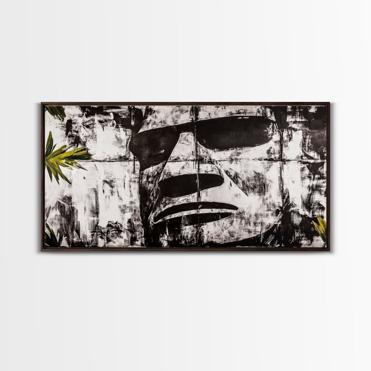 Monochrome Face Art, Edgy Black White Painting, Street Art Print, Urban Loft Decor, Framed Canvas Print, Unique Statement Piece
