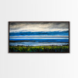 Ocean Horizon, Blue Sky, Coastal, Minimalist, Framed Canvas Print, Seascape Painting, Modern Wall Art, Living Room Decor, Tranquil Scene