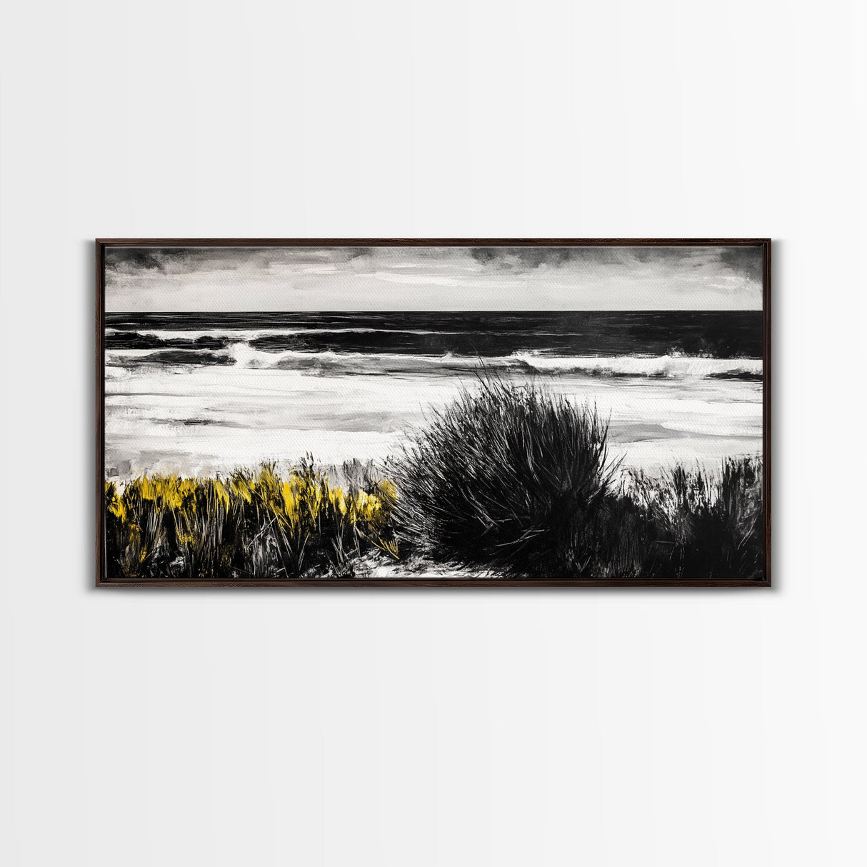 Ocean Waves, Coastal Scene, Beach House Art, Seaside Decor, Black and White Seascape, Framed Canvas Print, Minimalist Art, Nature Painting