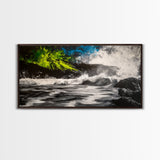 Wild Waves, Ocean Storm, Dramatic Seascape, Coastal Art, Beach House Decor, Framed Canvas Print, Black and White Wall Art, Nature Painting