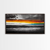 Sunset Horizon, Dramatic Sky, Abstract, Modern Nature Art, Living Room Wall Art, Framed Canvas Print, Colorful Painting, Scenic View