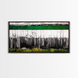 Rustic Fence, Green Landscape, Modern Country Art, Black and White with Color, Nature Inspired, Farmhouse Decor, Serene View, Canvas Print