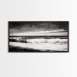 Monochrome Ocean, Rolling Waves, Black and White Beach Art, Framed Canvas Print, Minimalist Seascape, Coastal Wall Decor, Bedroom Art