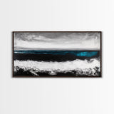 Ocean Horizon, Moody Seascape, Black and White Waves, Framed Canvas Print, Modern Coastal Wall Art, Beach House Decor, Minimalist Art