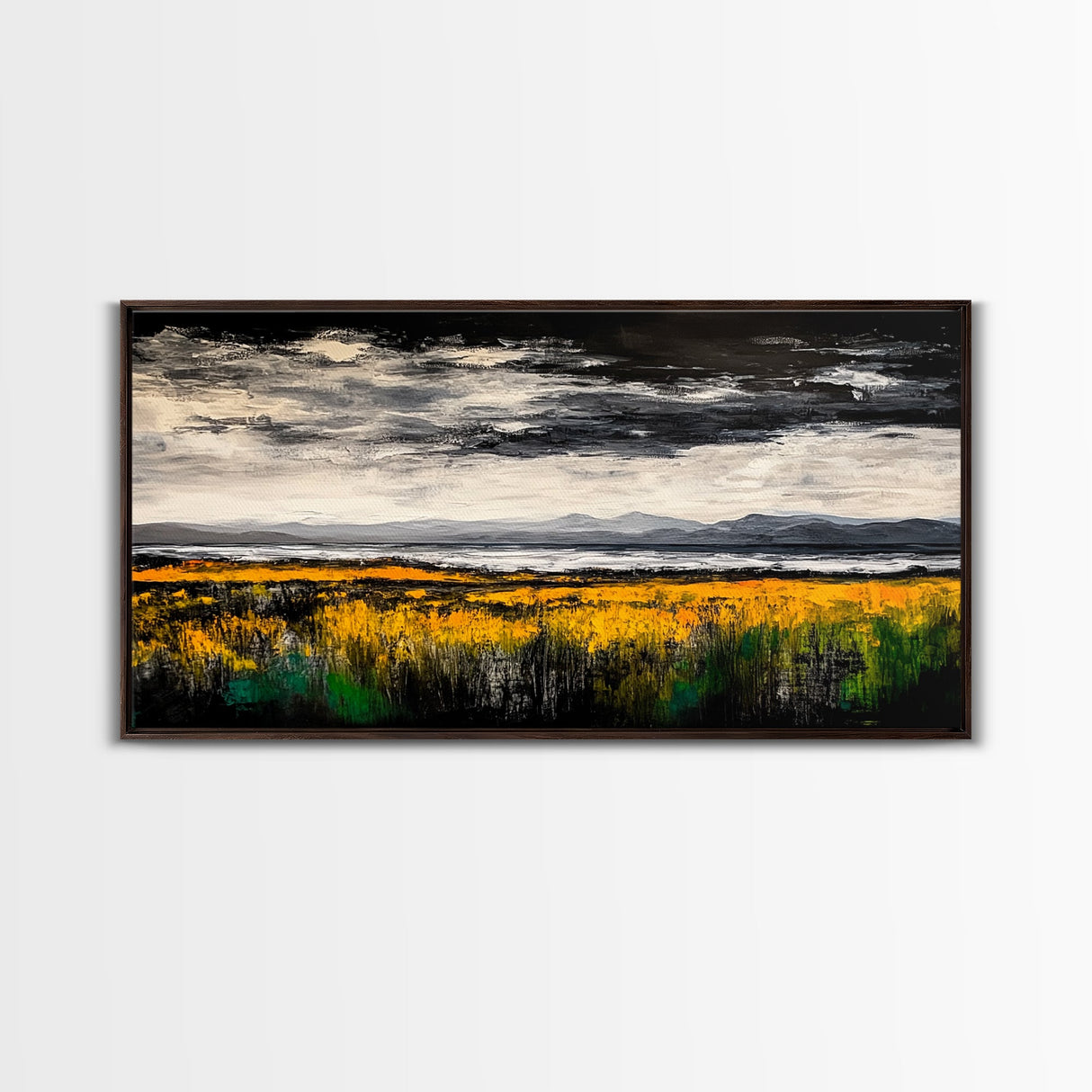 Moody Landscape Painting, Autumn Field Art, Dark Sky Nature Wall Decor, Rustic Country Home Art, Earthy Farmhouse Style, Canvas Print