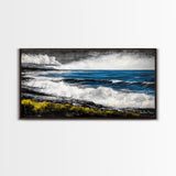 Tropical Shore, Emerald Waters, Stormy Sky, Canvas Print, Coastal Wall Art, Beach House Decor, Ocean Painting, Living Room Artwork