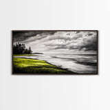 Stormy Beach, Coastal Horizon, Monochrome Landscape, Framed Canvas Print, Minimalist Art, Modern Living Room Decor, Dramatic Ocean Scene