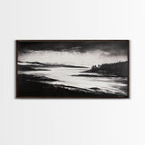Serene Waters, Mountain Lake, Foggy Landscape, Canvas Print, Black and White Art, Minimalist Home Decor, Rustic Cabin Wall Art, Office Art