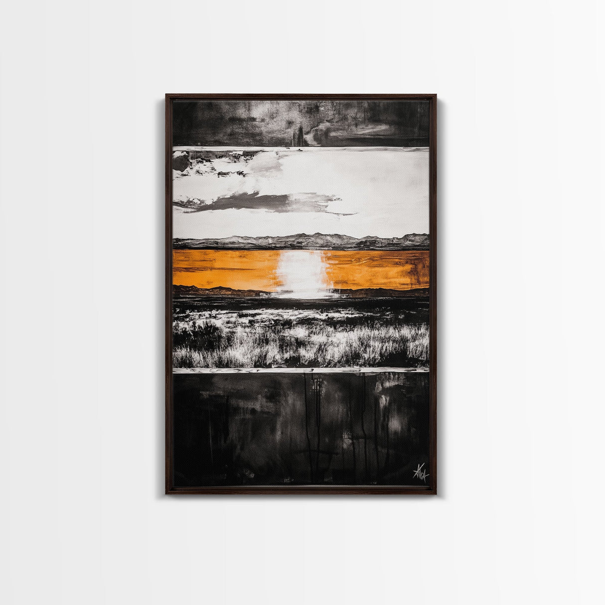 Abstract Horizon, Golden Light, Modern Landscape, Framed Canvas Print, Minimalist Wall Art, Office Decor, Contemporary Sunset, Fall Vibes