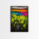 Colorful Prairie, Abstract Fields, Bright Wildflowers, Framed Canvas Print, Vibrant Wall Art, Boho Home Decor, Living Room Statement