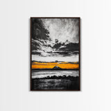 Volcanic Sunset, Black and White, Dramatic Sky, Framed Canvas Print, Moody Wall Art, Modern Landscape, Office Decor, Nature Aesthetic