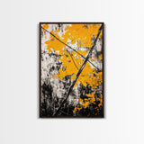 Abstract Autumn Leaves, Black White Orange, Nature Wall Art, Rustic Decor, Minimalist Fall Artwork, Living Room Art, Framed Canvas Print
