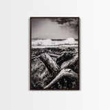 Ocean Waves, Stormy Sky, Framed Canvas Print, Coastal Wall Art, Black and White Seascape, Beach House Decor, Nautical Art, Modern Style