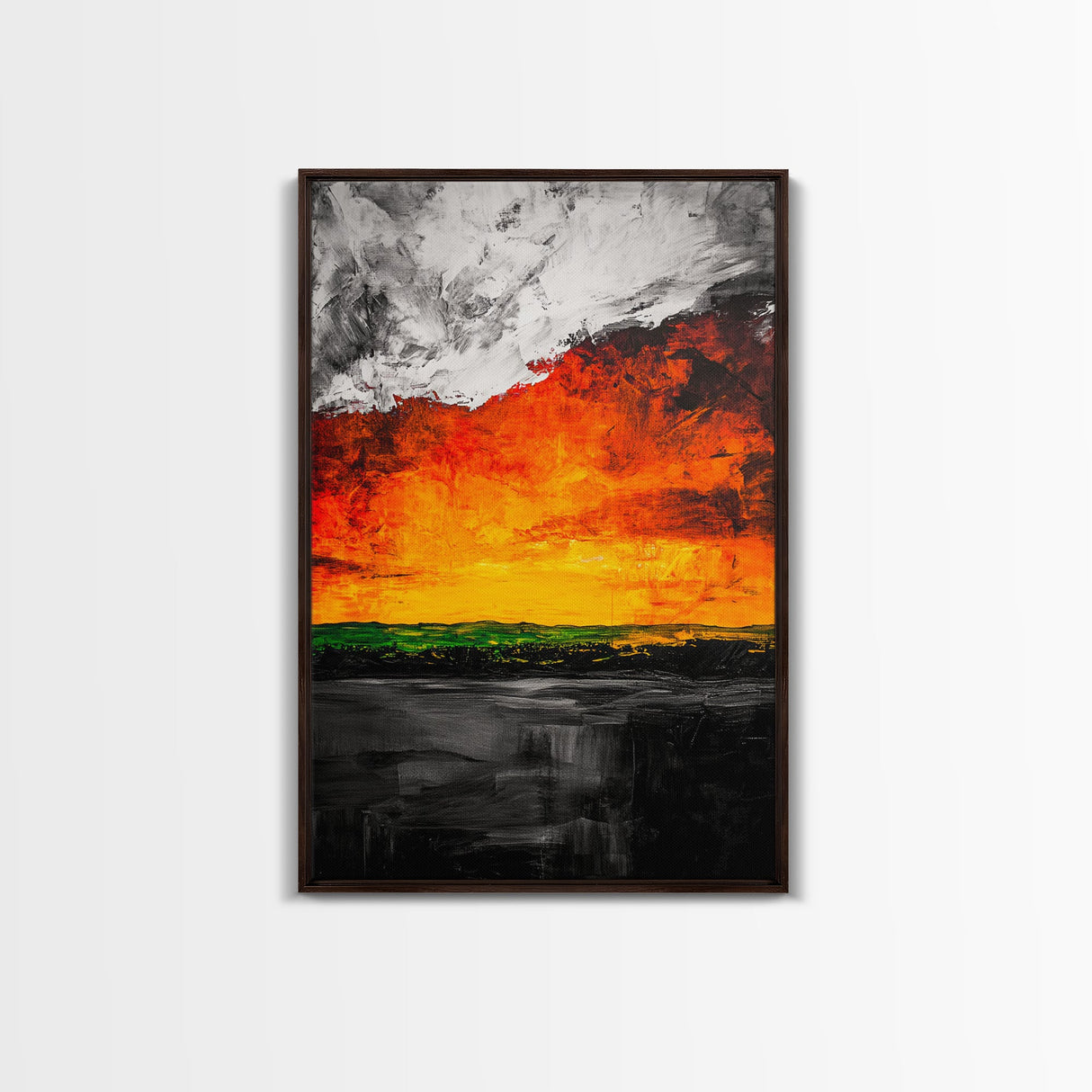 Fiery Sunset, Abstract Landscape, Vibrant Colors, Warm Tones, Fall Wall Decor, Bold Statement Art, Living Room Art, Framed Canvas Print