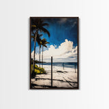 Palm Tree Beach Scene, Vibrant Blue Sky, Tropical Art, Coastal Landscape, Modern Ocean Wall Decor, Summer Home Artwork, Canvas Print