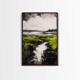 Marsh, Coastal Greenery, Landscape Wall Art, Framed Canvas Print, Nature Aesthetic, Living Room Decor, Serene Scenic View, Rustic Style