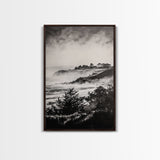 Misty Coast, Black White Art, Framed Canvas Print, Coastal Landscape, Foggy Ocean, Living Room Art, Nautical Decor, Monochrome Art