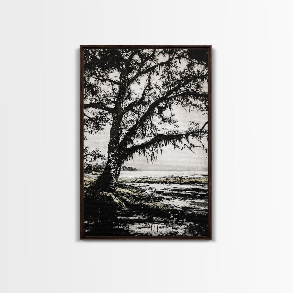 Tree Silhouette, Black White Art, Canvas Print, Dramatic Landscape, Coastal Wall Art, Nature Scene, Monochrome Decor, Minimalist Art