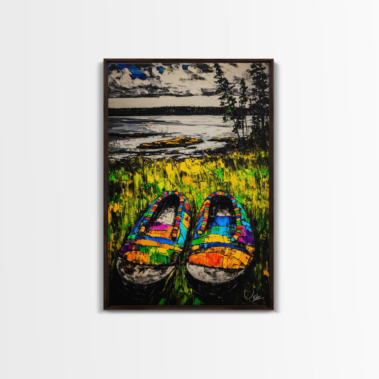 Boho Shoes, Colorful Summer Art, Coastal Decor, Relaxing Nature Scene, Eclectic Wall Art, Abstract Expressionism, Canvas Print