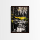 Forest Reflection, Black and White Landscape, Rustic Home Art, Nature Inspired Painting, Cabin Wall Decor, Framed Canvas Print