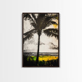 Palm Tree, Tropical Wall Art, Beach House Decor, Relaxing Coastal Print, Island Aesthetic, Monochrome Painting, Framed Canvas Print