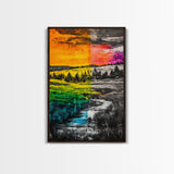 Vibrant Sunset, Colorful Landscape, Bold Abstract Art, Nature Inspired, Modern Painting, Framed Canvas Print, Living Room Wall Decor