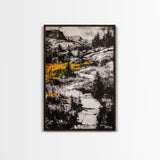 Mountain Path, Black and White Landscape, Dramatic Nature Painting, Wilderness Wall Art, Framed Canvas Print, Rustic Lodge or Office Decor