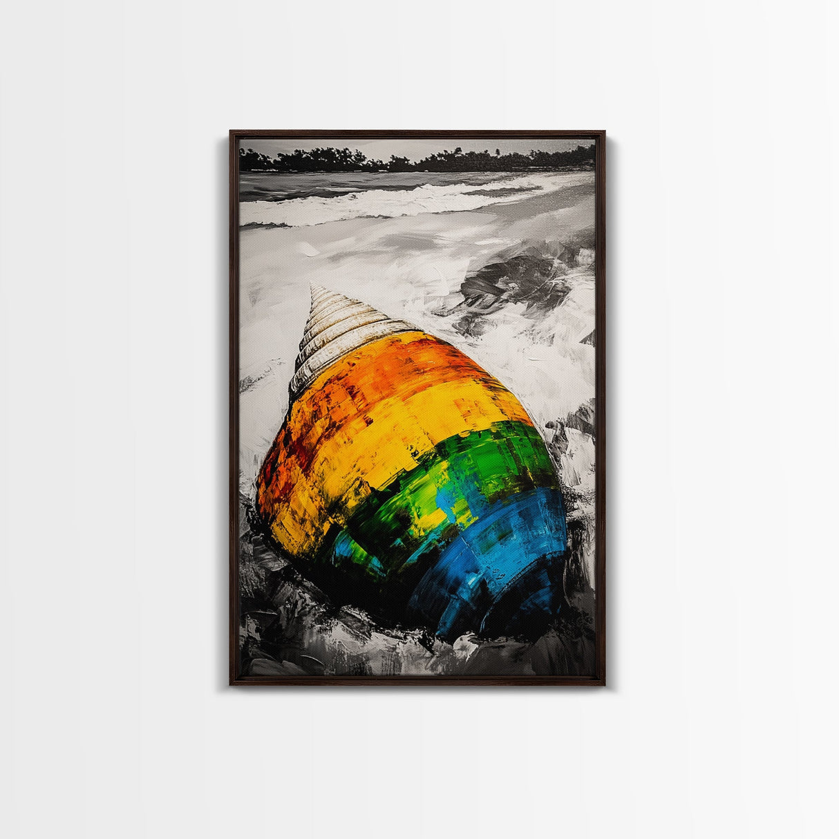 Seashell Painting, Colorful Coastal Art, Beach House Wall Decor, Ocean Inspired Print, Framed Canvas Print, Nautical Wall Art