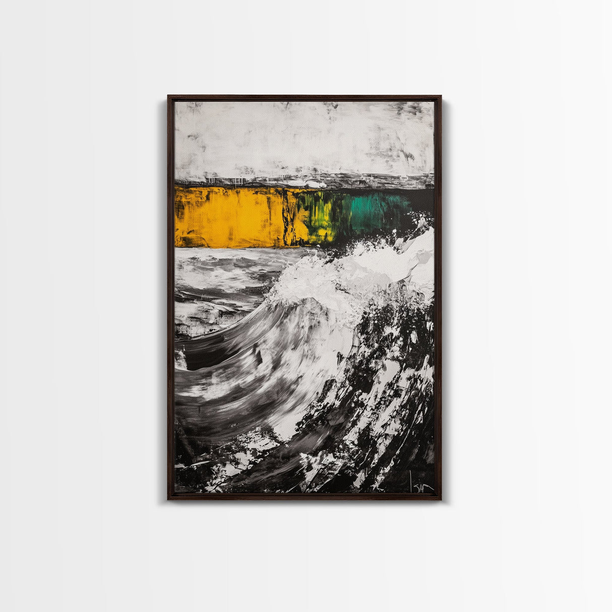 Ocean Waves, Coastal Abstract, White Black Art, Framed Canvas Print, Living Room Decor, Beach House Art, Minimalist Seascape