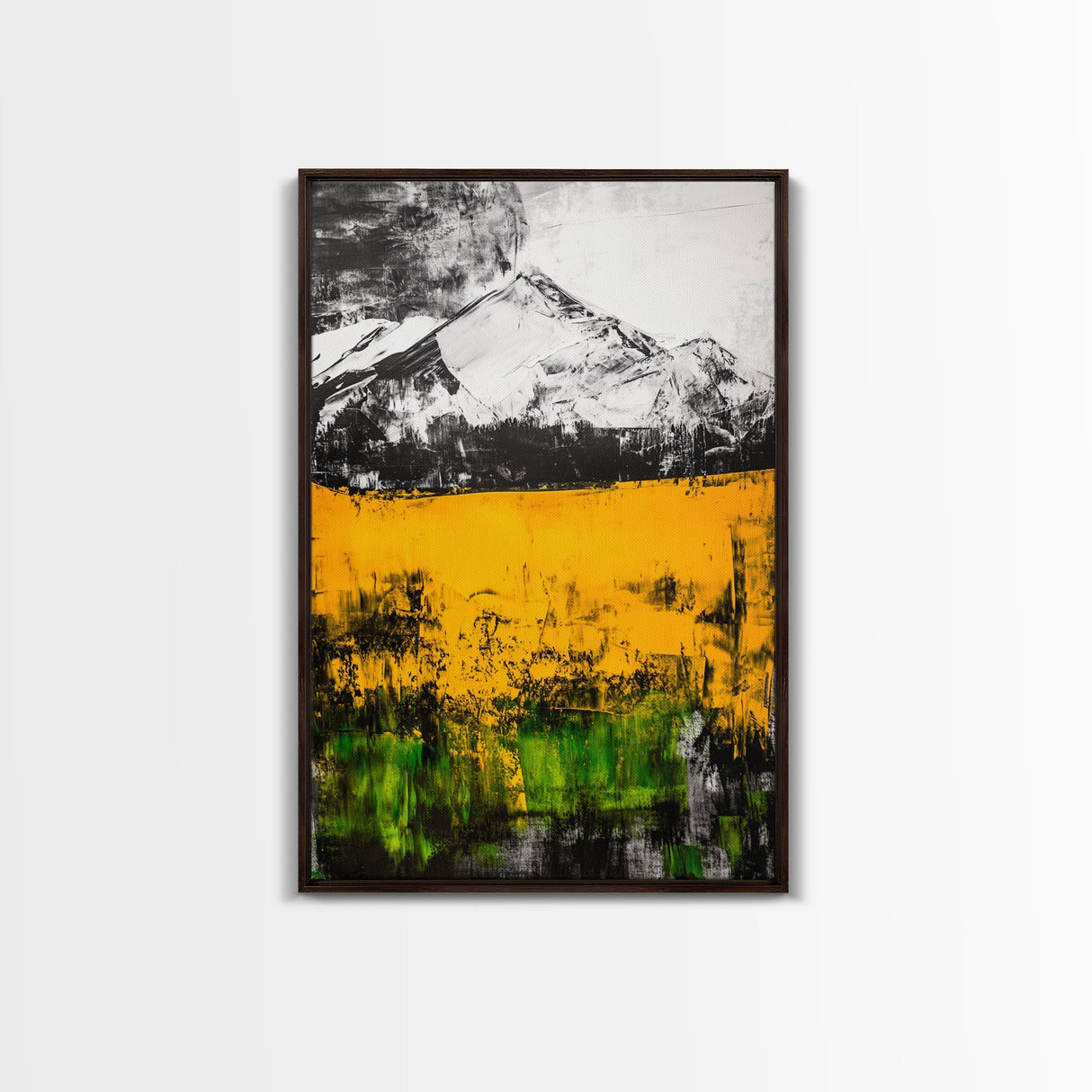 Golden Fields, Mountain Wall Art, Abstract Landscape, Bold Yellow, Rustic Decor, Autumn Artwork, Modern Painting, Framed Canvas Print