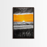 Fiery Sunset, Dramatic Sky, Ocean Scene, Framed Canvas Print, Fall Wall Art, Large Beach Painting, Contemporary Art, Sunset Horizon