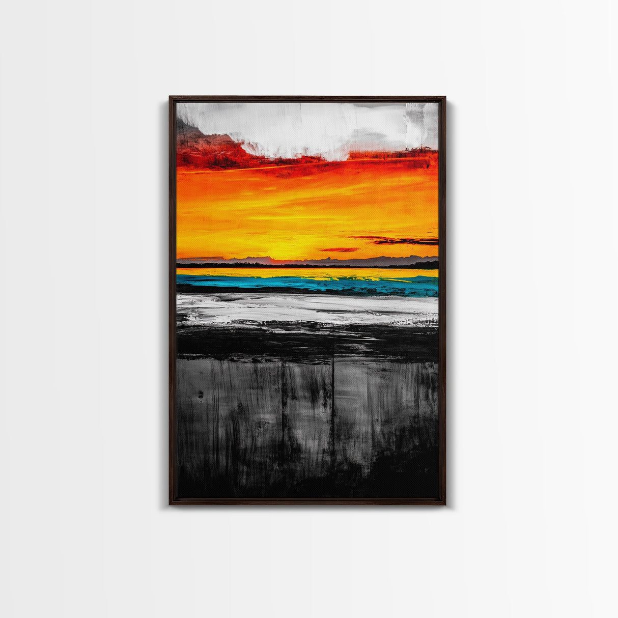 Sunset Reflection, Dramatic Skies, Ocean Scene, Framed Canvas Print, Vibrant Seascape, Living Room Wall Art, Fall Painting, Coastal Decor