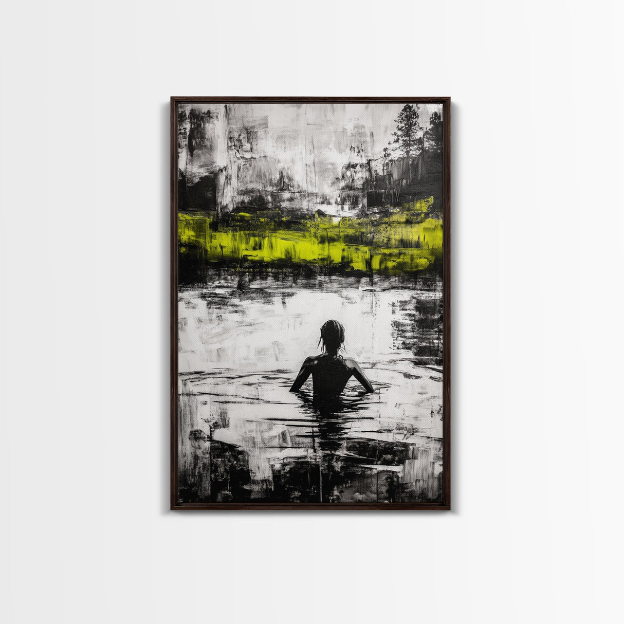 Woman in Water, Abstract Reflection, Moody Wall Art, Black and White Canvas Print, Contemporary Bedroom Art, Minimalist Home Decor