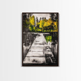 Wooden Dock View, Lake House Art, Nature Landscape Print, Rustic Wall Decor, Framed Canvas Print, Black and White Photography, Cabin Art