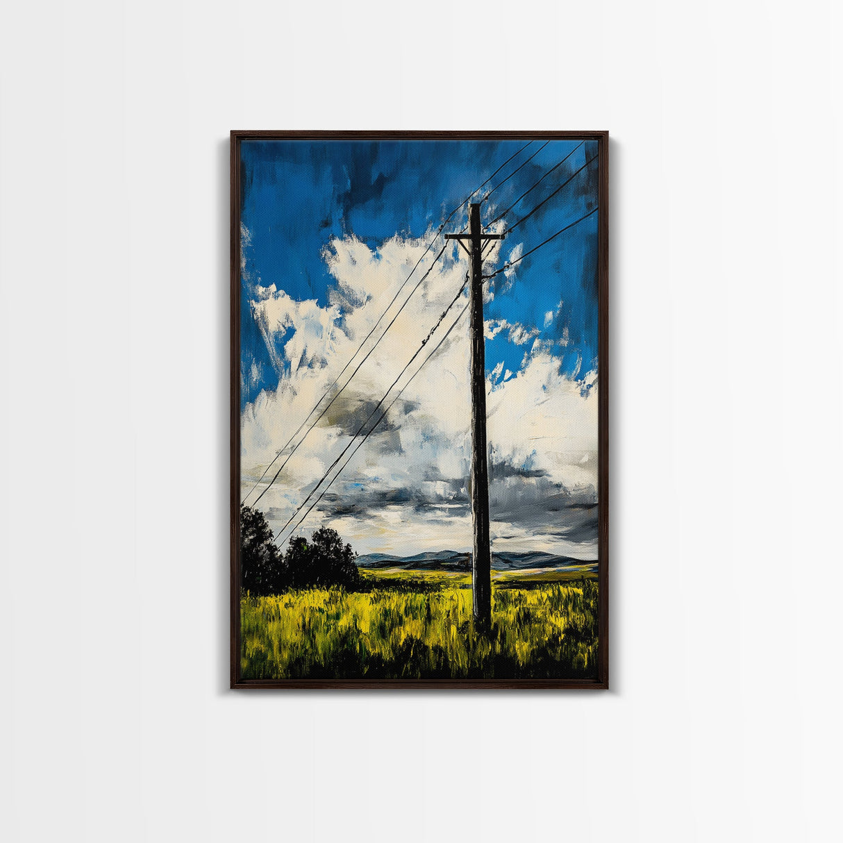 Power Lines, Rural Landscape, Country Wall Art, Modern Farmhouse Decor, Yellow Field Canvas Print, Minimalist Wall Art, Office Wall Decor