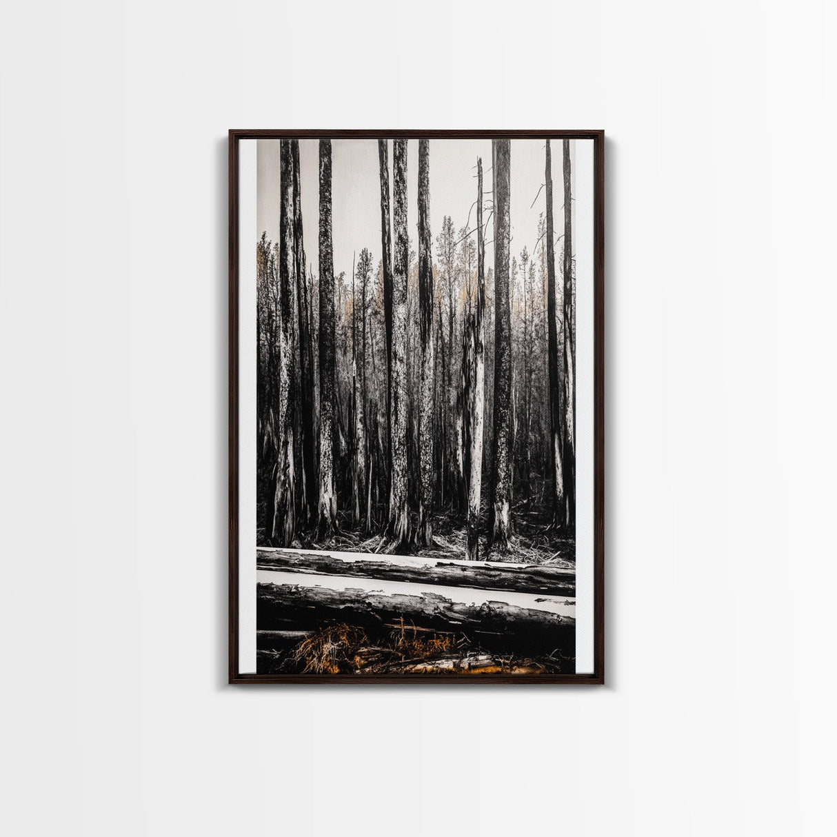 Forest Landscape, Black and White Tree Art, Moody Woodland Scene, Rustic Nature Wall Decor, Cabin Home Artwork, Framed Canvas Print