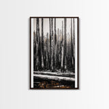 Forest Landscape, Black and White Tree Art, Moody Woodland Scene, Rustic Nature Wall Decor, Cabin Home Artwork, Framed Canvas Print