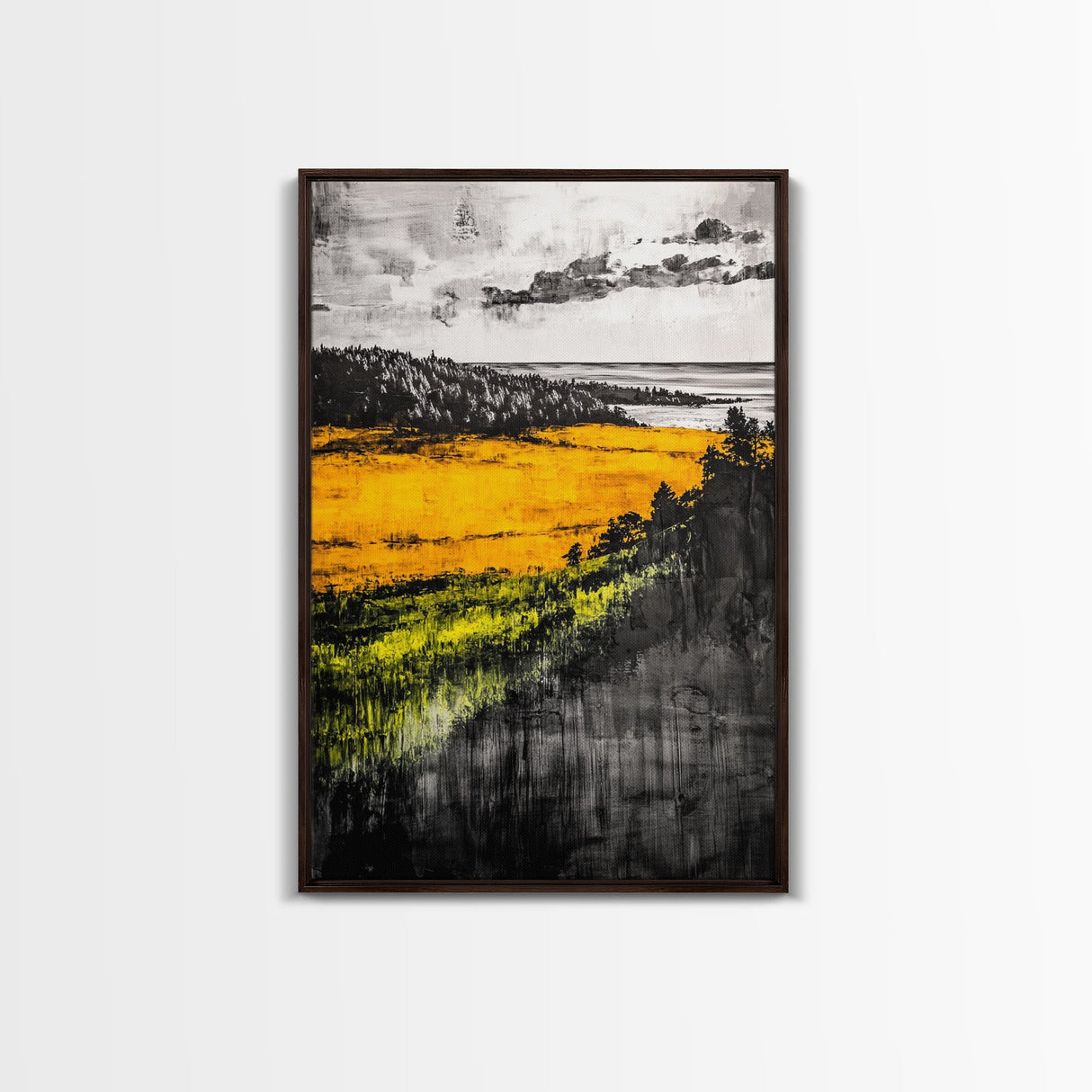 Golden Fields, Dramatic Landscape, Autumn Wall Art, Rustic Home Decor, Mountain View Framed Canvas Print, Farmhouse Aesthetic, Office Decor