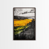 Golden Fields, Dramatic Landscape, Autumn Wall Art, Rustic Home Decor, Mountain View Framed Canvas Print, Farmhouse Aesthetic, Office Decor